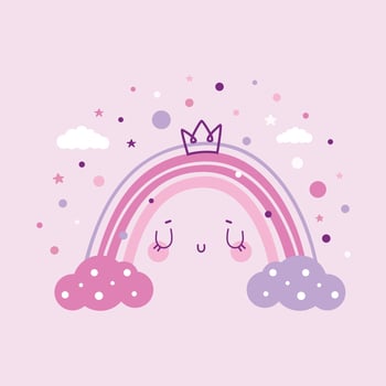 Beautiful rainbow emoji design for kids with a pink background. vector