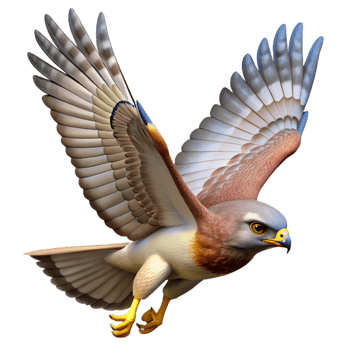 standout minimalist A soaring hawk circling in the sky, clear blue sky and bright sunlight, rendered in a dynamic, realistic style premium png