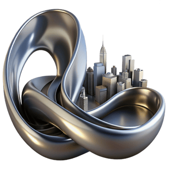 dramatic whimsical surreal Flowing ribbons of liquid mercury, reflecting a distorted cityscape, under a dramatic chiaroscuro lighting. Surreal style, high contrast perfect clarity png