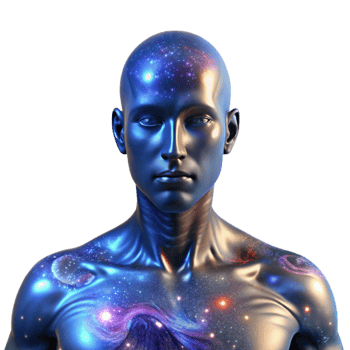 beautiful notable Portrait of an abstract humanoid form composed of swirling galaxies and nebulae, lit by the internal glow of the cosmos png