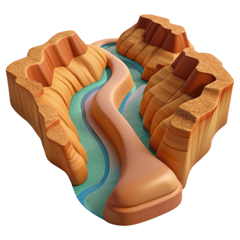 passionate mesmerizing A winding river cutting through a canyon, aerial view, warm desert tones, landscape photography style sharp png