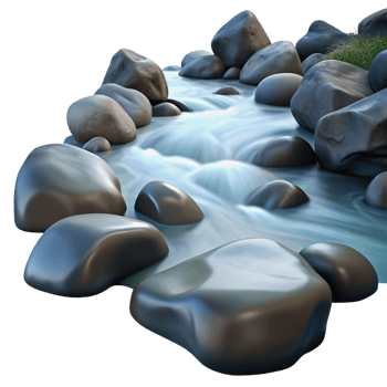 dramatic captivating A crystal clear stream flowing over smooth rocks, long exposure photography, calming and peaceful, nature photography style 4K png