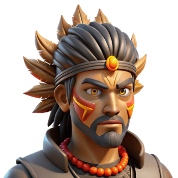 pristine vintage Portrait of a stoic warrior with tribal face paint, feathered headdress, and a piercing gaze, lit by dramatic firelight, in a hyperrealistic style exclusive png