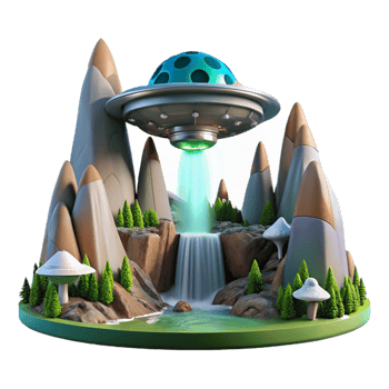 acclaimed victorian A spaceship landing on a lush, alien planet, waterfalls cascading down towering mountains. Matte painting style. Natural lighting 8K png