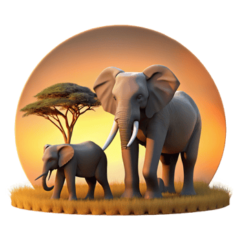 dreamy enchanting A family of elephants walking across the savanna, sunset lighting, silhouette style genuine png