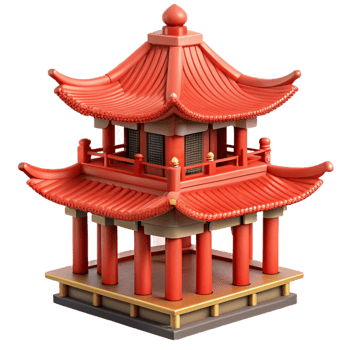 stunning futuristic A traditional Chinese pagoda with intricate carvings and red lacquered wood, soft diffuse daylight, digital painting style sharp png