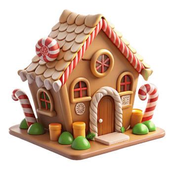 fascinating timeless A whimsical gingerbread house with elaborate candy decorations, warm interior lighting, storybook illustration style png