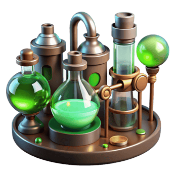 radiant victorian A scene of a steampunk laboratory, filled with bubbling beakers, sparking wires, and strange inventions. Dim, atmospheric lighting with a green tint top tier png