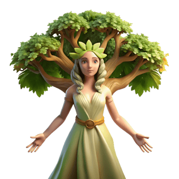 spectacular remarkable An ethereal dryad emerging from a giant oak tree, dappled sunlight filtering through the leaves, Pre Raphaelite style png