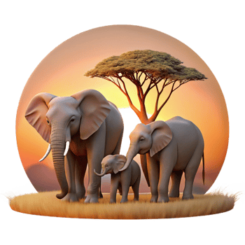 striking acclaimed A family of elephants walking across the savanna, sunset lighting, silhouette style png