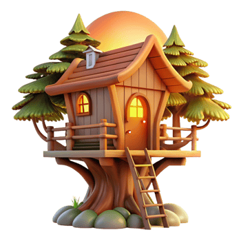 sought after classic Treehouse built into giant sequoia, warm sunset light, whimsical style original png