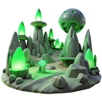 captivating industrial A desolate alien landscape with strange rock formations, eerie green lighting, otherworldly atmosphere, science fiction style, artisan png