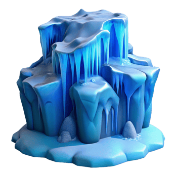 whimsical spectacular A frozen waterfall in winter, crystalline and shimmering, hyperrealistic style, cool blue lighting professional png