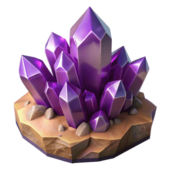 spectacular playful coastal A cluster of amethyst crystals growing on a rock face, dramatic lighting, Art Deco style, geometric shapes, professional png