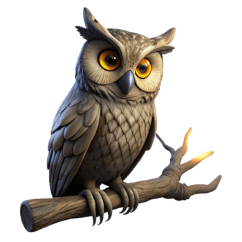 pristine contemporary A wise old owl perched on a gnarled branch, illuminated by a single spotlight, rendered in a detailed, realistic pencil sketch style authentic png