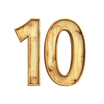 Wooden textured number ten on a transparent background Concept of anniversary, countdown, and rustic design element png