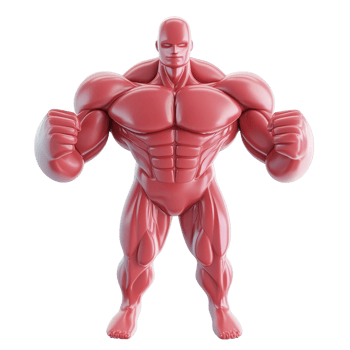 Red anatomical model of muscular man showcasing strength and human anatomy on a transparent background Concept of bodybuilding, fitness, and medical illustration png