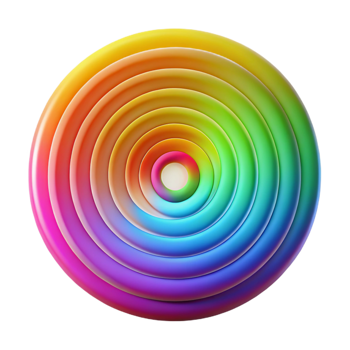 vibrant inspired A series of concentric circles, radiating outwards, in a vibrant, rainbow gradient, lit by a pulsating, rhythmic light, in an Op Art style png