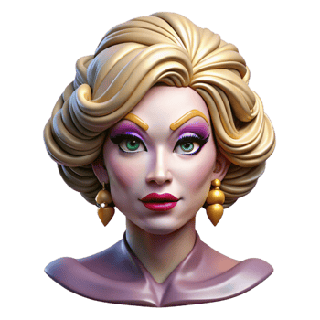 immaculate nostalgic baroque Portrait of a glamorous drag queen with elaborate makeup, stage lighting, pop art style top tier png