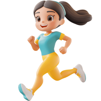 Animated girl character running with a smile on a transparent background Concept of fitness, health, and exercise for a healthy lifestyle png