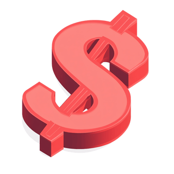 Isometric red dollar sign on transparent background, symbolizing finance, investment, and wealth in a modern, minimalist design png