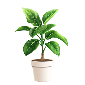 Ficus Elastica plant in white pot on transparent background Concept of indoor gardening, home decor, and botanical illustration png