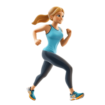 Cartoon woman running in athletic wear on a transparent background Concept of fitness, exercise, and healthy lifestyle png