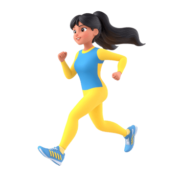 Animated Asian woman running in yellow and blue sportswear on a transparent background Concept of fitness, exercise, and healthy lifestyle png