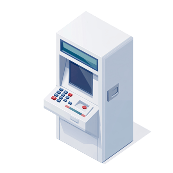 Isometric ATM machine illustration on a transparent background Concept of finance, banking, and money png