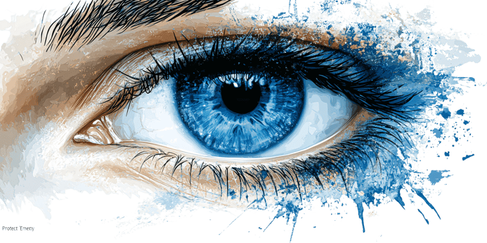 Closeup of a captivating blue eye with artistic watercolor splash effect, showcasing beauty, vision, and creative expression on transparent background png