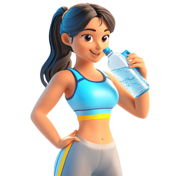 Animated young woman in sportswear drinking water from bottle after workout for hydration and healthy lifestyle concept png