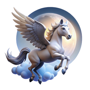 quintessential impressionist A graceful Pegasus soaring through a cloudy sky, illuminated by a full moon, Art Nouveau style refined png