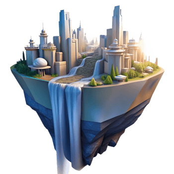 inspired renaissance A futuristic city, built on the side of a cliff, with waterfalls cascading down its walls, illuminated by the soft light of dawn. Sunrise lighting, matte painting style genuine png