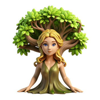impressive celebrated A graceful dryad merging with an ancient oak tree, sunlight dappling through the leaves, Pre Raphaelite style, soft, natural lighting, png
