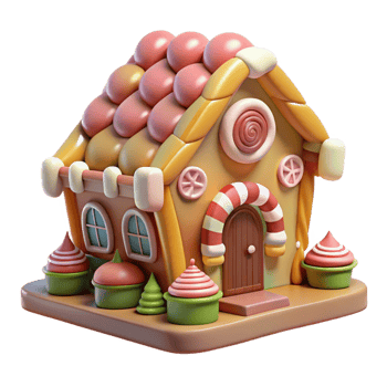 immaculate rustic A whimsical, candy covered house in a gingerbread village, warm lighting, children s book illustration style high quality png