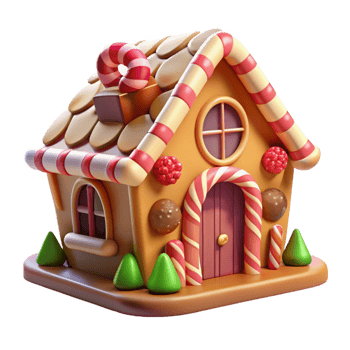 whimsical wonderful A whimsical gingerbread house with elaborate candy decorations, warm interior lighting, storybook illustration style artisan png