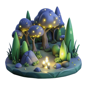 radiant vintage A group of fireflies illuminating a dark forest, nighttime, magical and enchanting, fantasy art style fine detail png