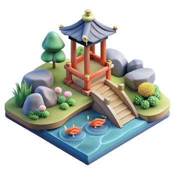 celebrated abstract A traditional Japanese garden with a stone path and koi pond, serene and peaceful atmosphere, soft lighting premium png