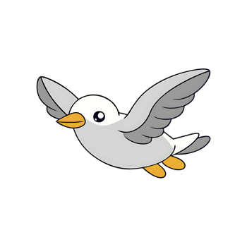 Cute flying seagull illustration with kawaii design and transparent background png
