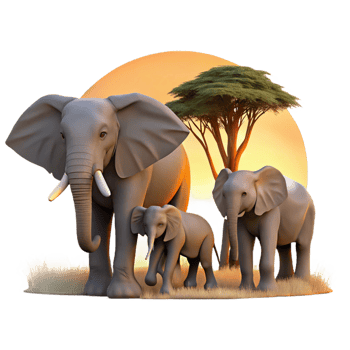 alluring exemplary A family of elephants walking across the savanna, sunset lighting, cinematic style png