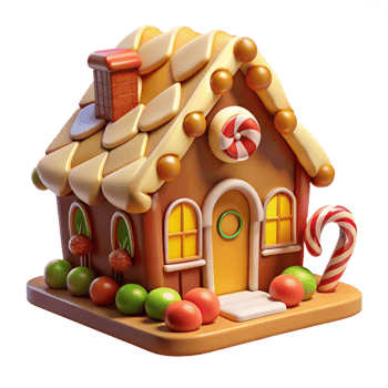 acclaimed traditional A whimsical gingerbread house, colorful candy decorations, warm light, festive atmosphere, fairytale style, exclusive png