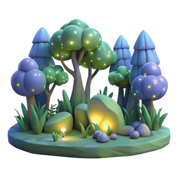 picturesque timeless A group of fireflies illuminating a dark forest, bioluminescent lighting, magical and enchanting style png