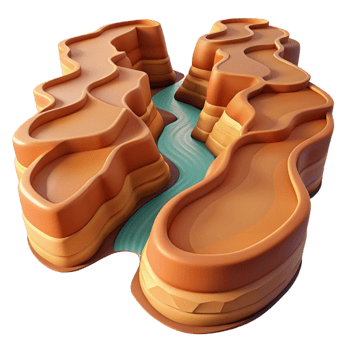 elegant harmonious contemporary A winding river cutting through a canyon, aerial view, warm desert tones, landscape photography style ultra HD png