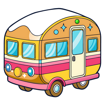 Cute and colorful kawaii caravan with cute design and playful features png