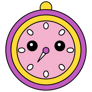 Charming kawaii clock with adorable face in shades of pink and yellow png