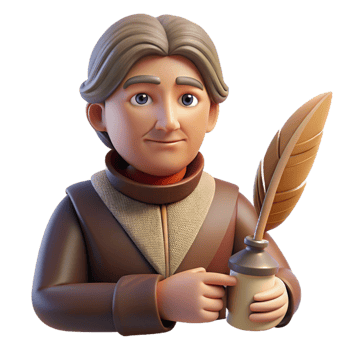 picturesque distinguished Portrait of a thoughtful writer with a quill, warm lamplight, vintage style png