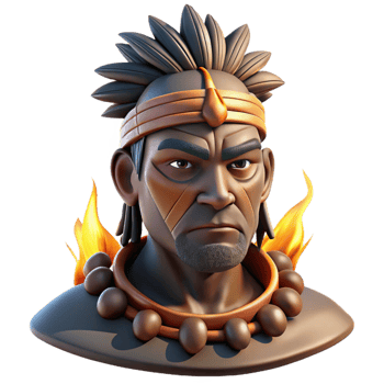 beautiful acclaimed Portrait of a tribal chieftain with elaborate face paint and headdress, illuminated by the warm glow of a campfire, in a realistic portrait style png