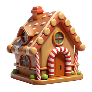 impressive gothic A whimsical gingerbread house with candy cane columns and gumdrop roof tiles, bright midday sunlight, cartoon style authentic png