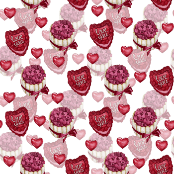 cute retro cakes seamless pattern with cream and raspberries in coquette style. Hand drawn dessert illustration. Funny birthday background, poster, social media banner. png