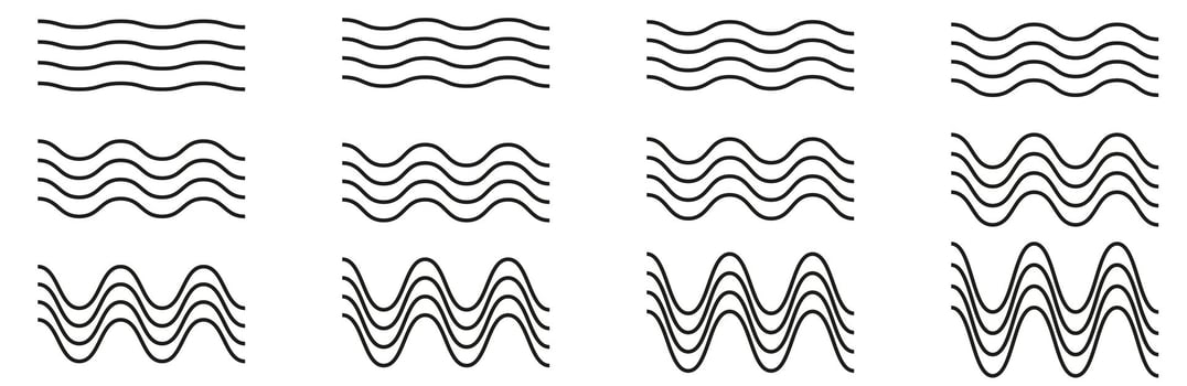 Set of wave lines. Wave ornament pattern. Set of wavy zigzag lines. Wave thin line background. vector